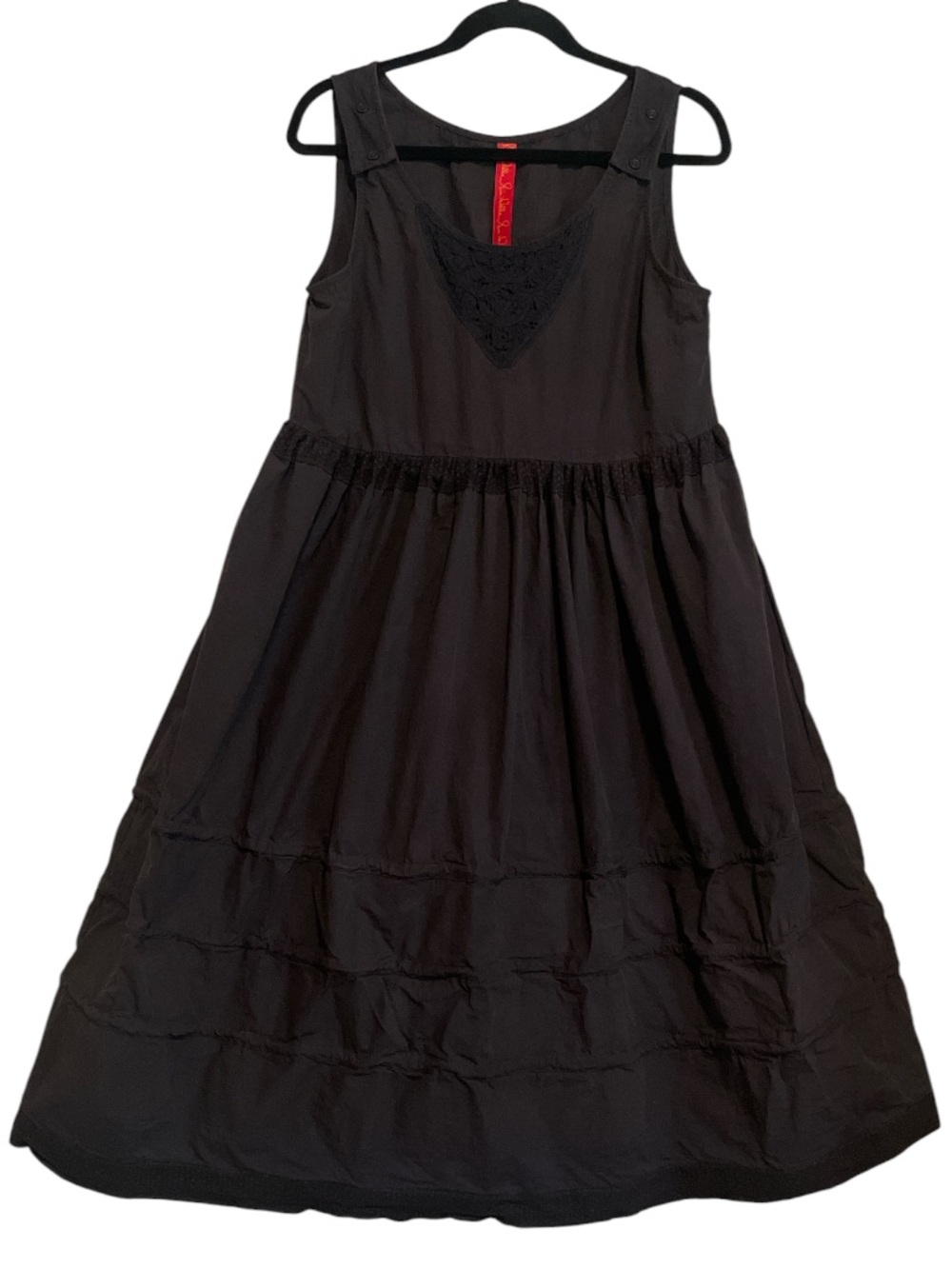 Ewa I Walla Sweden Lagenlook Midi Dress Boho Bohemian Vintage Black Size Medium
